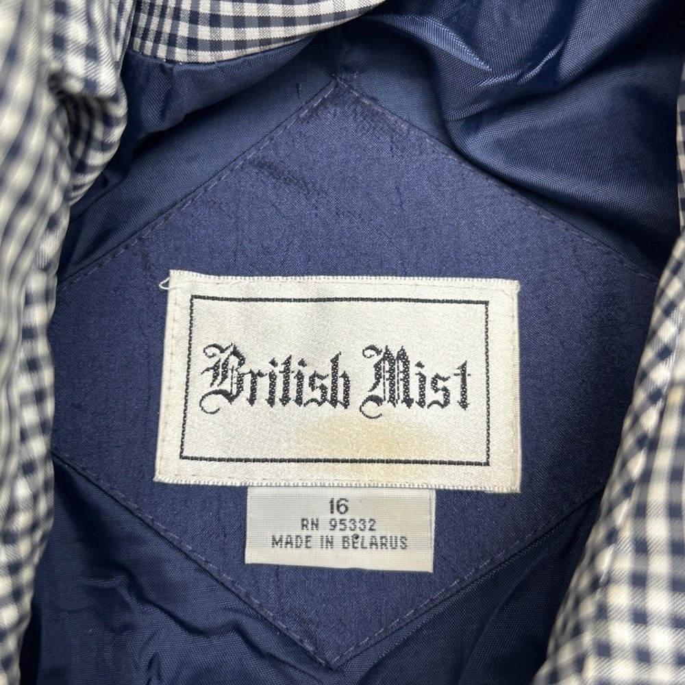 British Mist Womens Vintage Trench Coat Navy Blue Size 16 Gingham Trim Belted - Picture 6 of 10